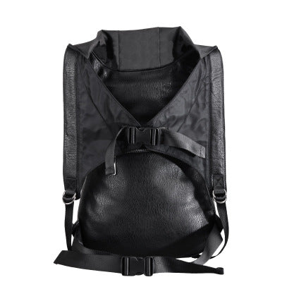Men's Black Leather 3D Rivet Backpack With Hood Cap