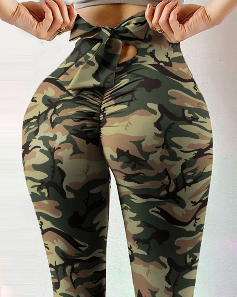 Fitness Høj-elastiske Svedabsorberende Digitalprintede Bowknot Rebbukser Leggings