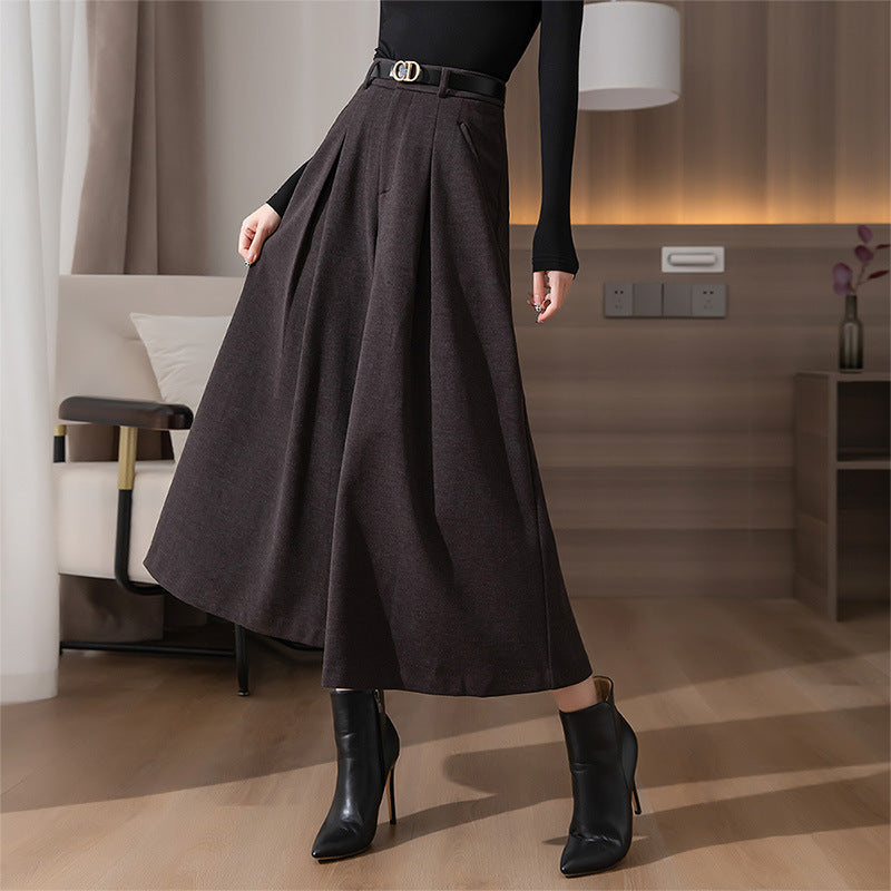 Woolen Wide-leg  Cropped Pants Autumn And Winter New High Waist