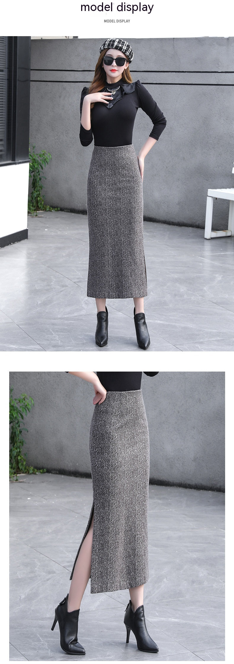 Plaid Woolen Hip-wrapped Skirt Retro Side Slit Women's Slim Straight Skirt Thickened Long Skirt