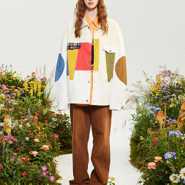 American Style Loose New Patchwork Contrast Color Coat