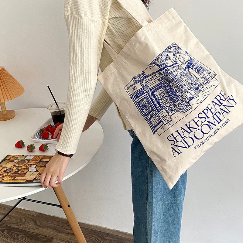 Shakespeare Bookstore Canvas Bag Blue Print