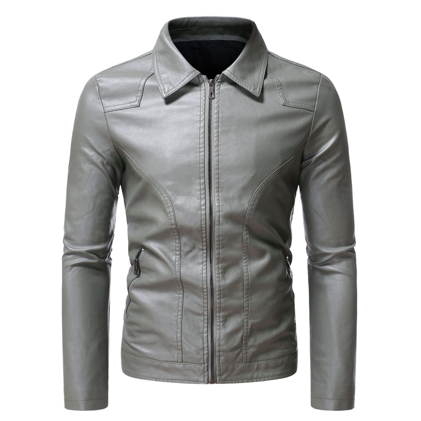 Herre Casual Slim-fit Læderfrakke