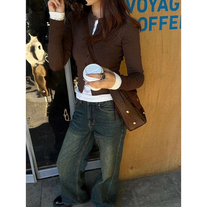 Women's Autumn Hot Girl Short Thin Coat Long-sleeved Sweater