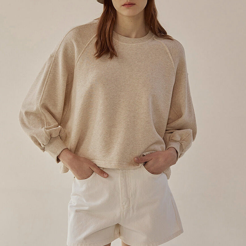Løs Kortærmet Lanternærme Sammenføjning Pullover Damesweater