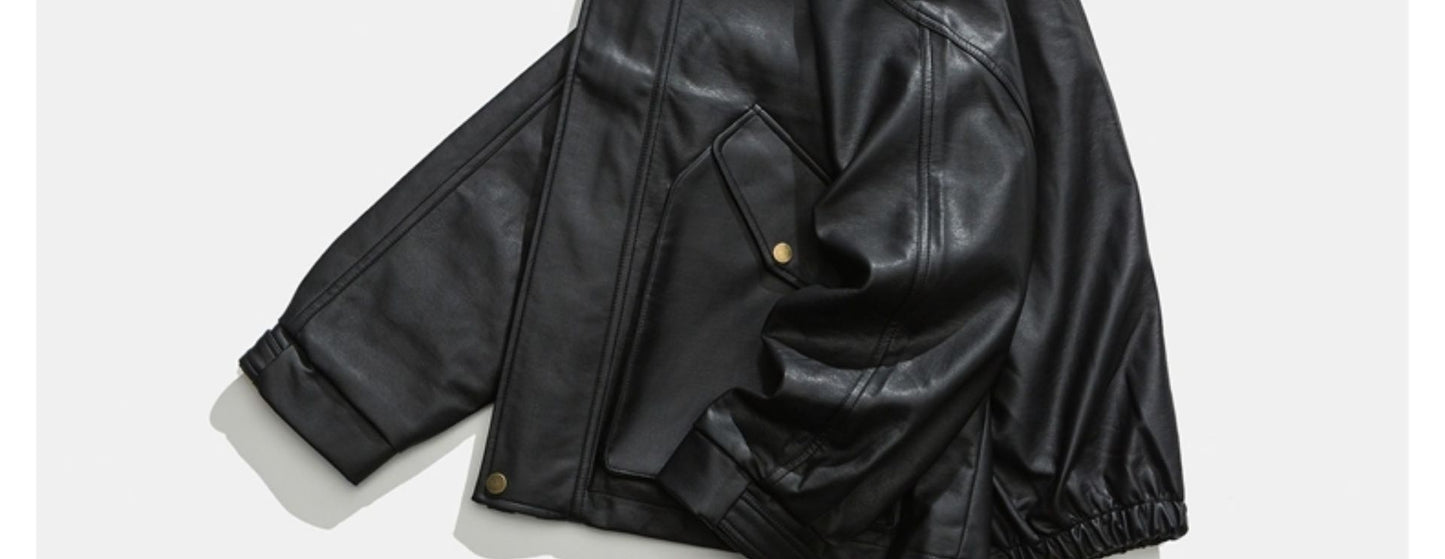 Soft Leather Jacket Men's Double-stand Large Pocket Coat
