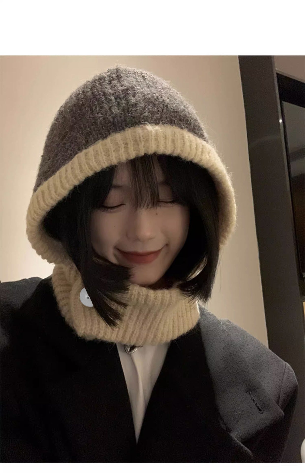 Autumn And Winter Warm Scarf Integrated Ear Protection Knitting Cold-proof Woolen Cap