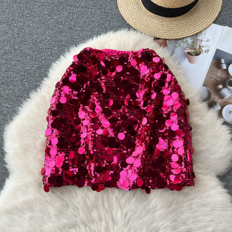 Fashionable Sequin High Waisted Slimming Skirt