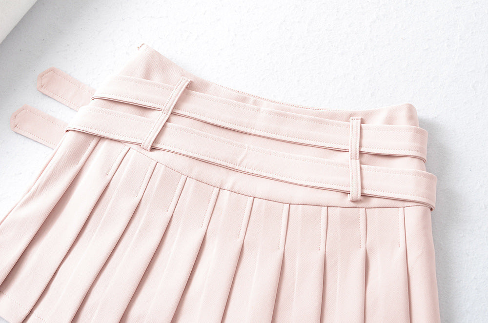 College Style Age-reducing Double Waist Heart Buckle Skirt