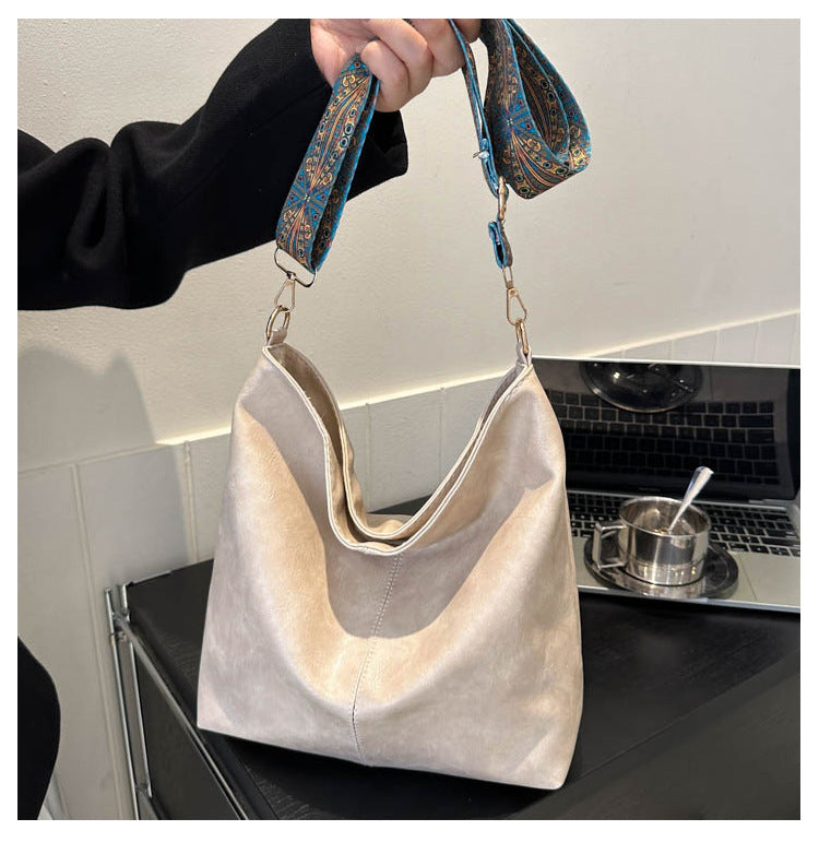 Skuldertaske til damer med bred skulderrem i etnisk stil, Ins stor kapacitet, spandformet skuldertaske, modetaske