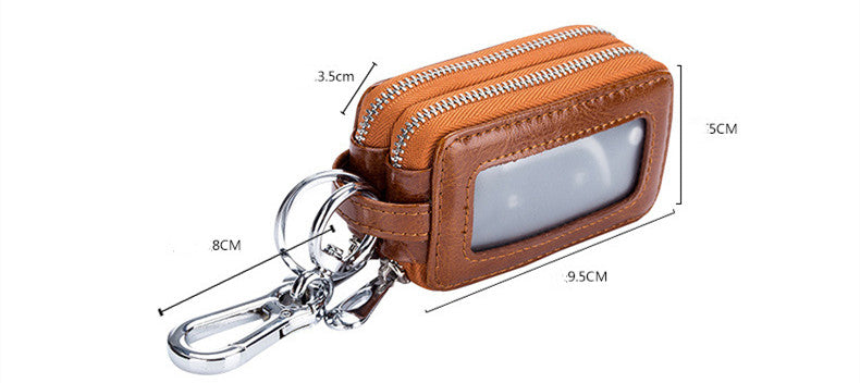 Cowhide Car Key Case Leather Double Zipper