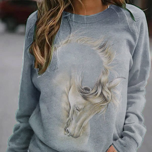 Dame T-shirt med rund hals, løs pasform og lange ærmer