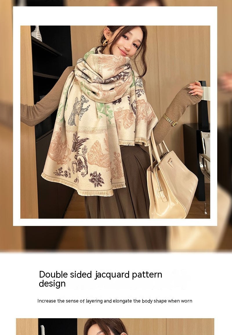 All Creatures Great And Small Jacquard Women's All-match Cold-proof Warm Scarf