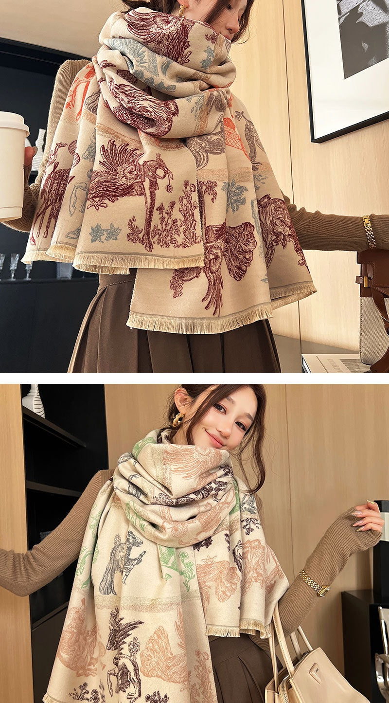 All Creatures Great And Small Jacquard Women's All-match Cold-proof Warm Scarf