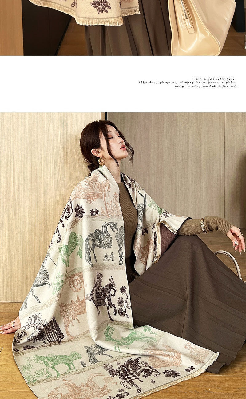 All Creatures Great And Small Jacquard Women's All-match Cold-proof Warm Scarf