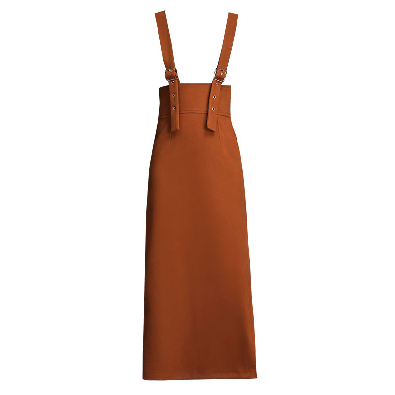 Women's Fashion Woolen Solid Color Suspender Skirt