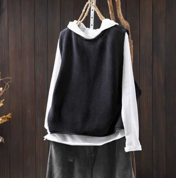 Retro Casual Round Neck Pullover Knitted Cotton Vest