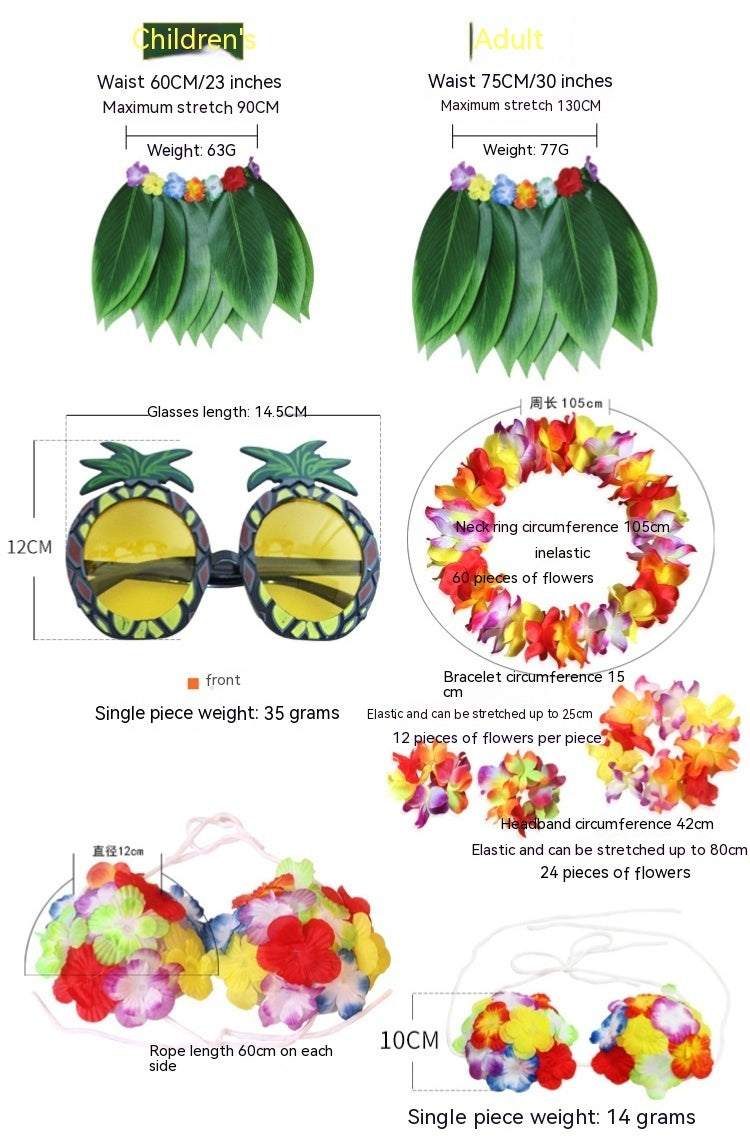 Party Hawaii Simulated Leaves Skirt Suit Dress Up Clothes