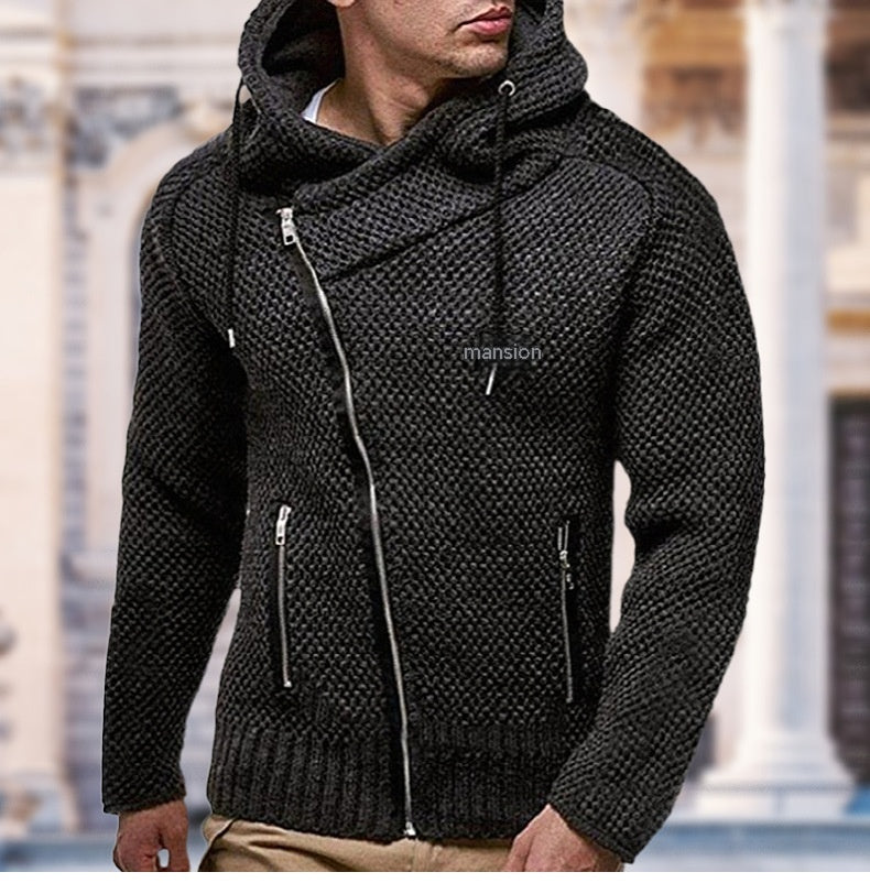 Ny sort slim-fit herresweater med lynlås og ekstra foring samt lange ærmer