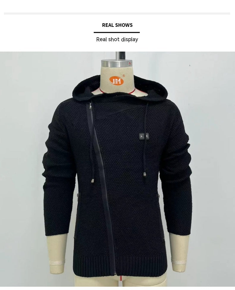 Ny sort slim-fit herresweater med lynlås og ekstra foring samt lange ærmer