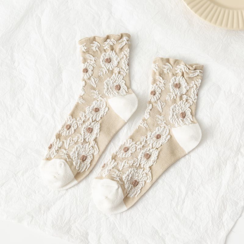 Ladies in tube socks retro small flower tube pile pile socks