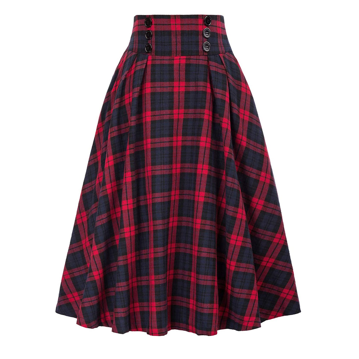 High Waist Plaid Big Hem Skirt Fall Winter Plaid Elastic Waist A- Line Skirt