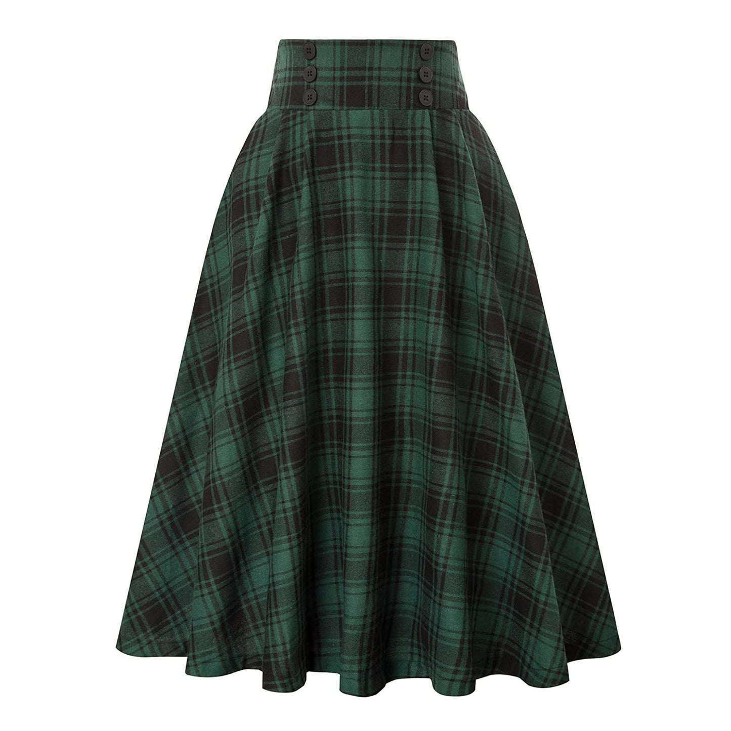 High Waist Plaid Big Hem Skirt Fall Winter Plaid Elastic Waist A- Line Skirt