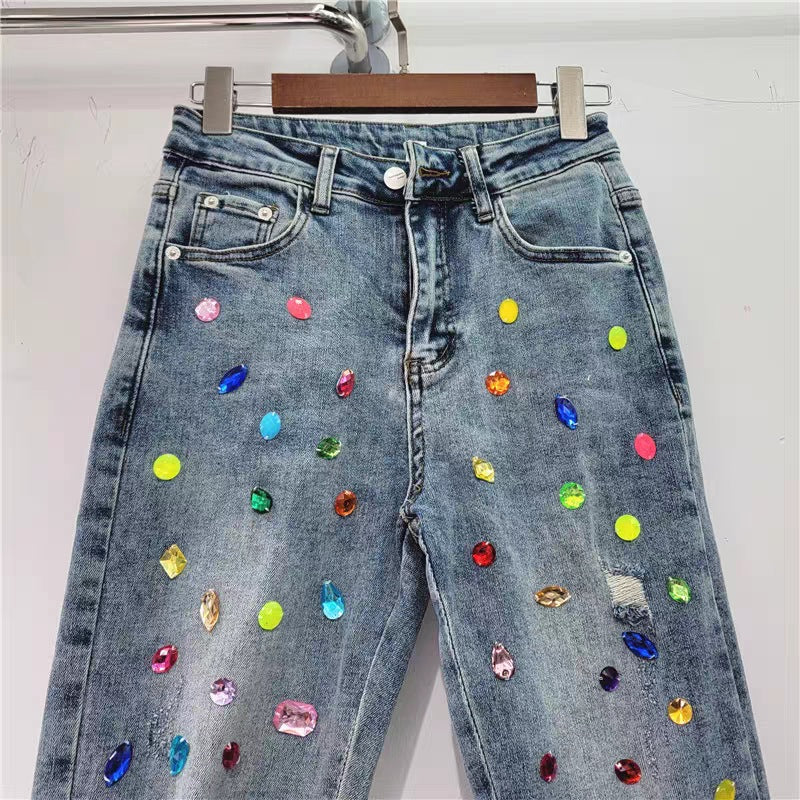 Women's Ripped Diamond High Waist Slimming Jeans