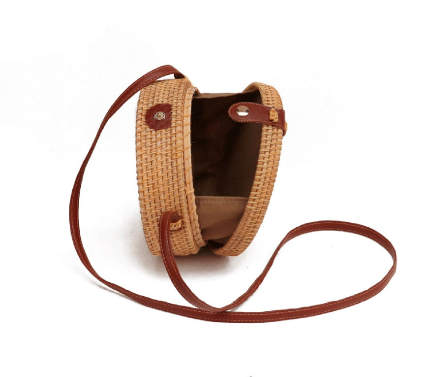 Natural PU small round straw bag
