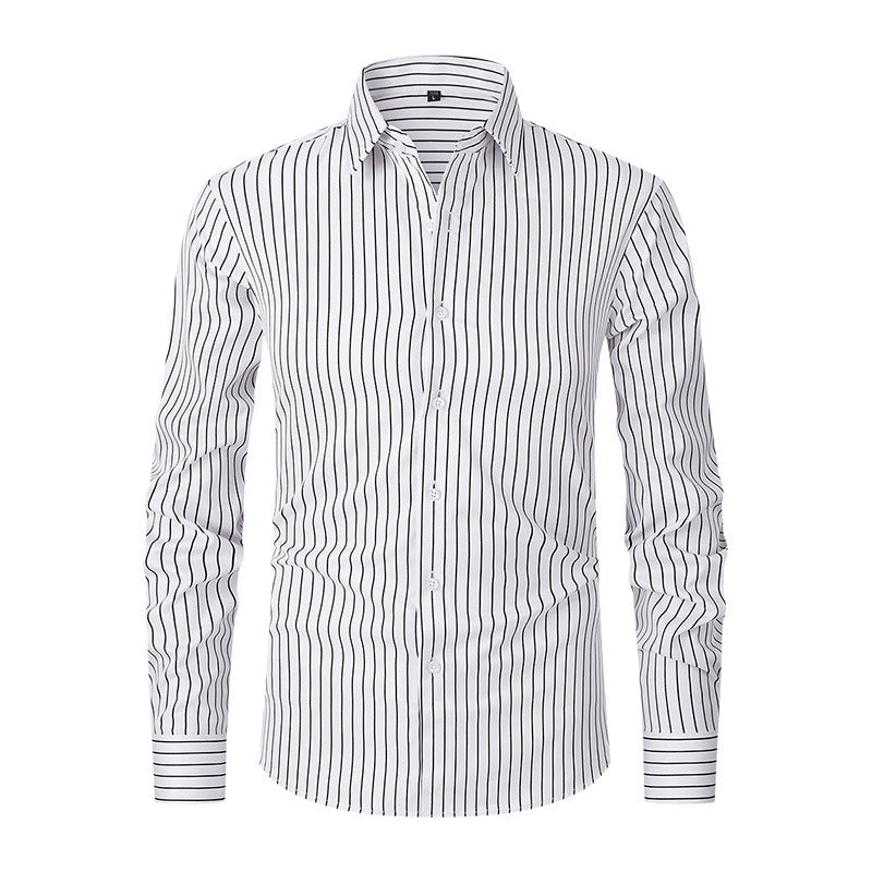 Men's Striped All-matching Ice Silk Long Sleeve Shirt