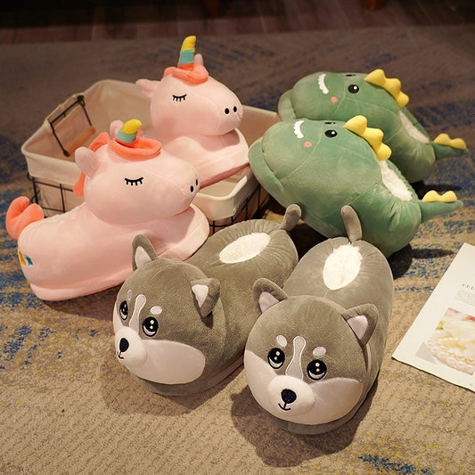 Household Bag With Cute Plush Cotton Slippers