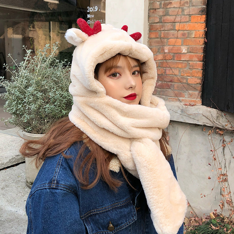 Moving Rabbit Ears Hat Female Autumn and Winter Cute Bear Scarf