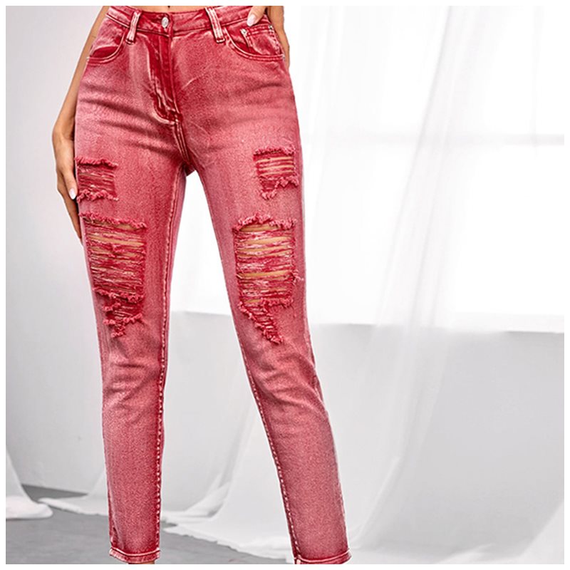 Høj-elastiske jeans-fod blyantbukser i ensfarvet