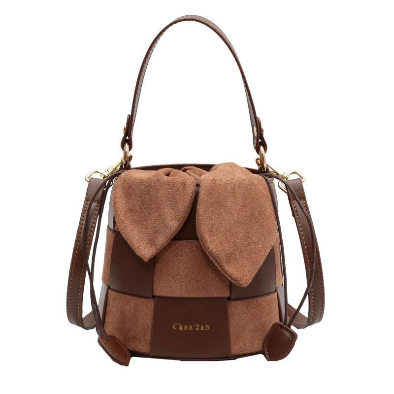 Women's Fall Winter Fashion Frosted Woven Portable Bucket Bag