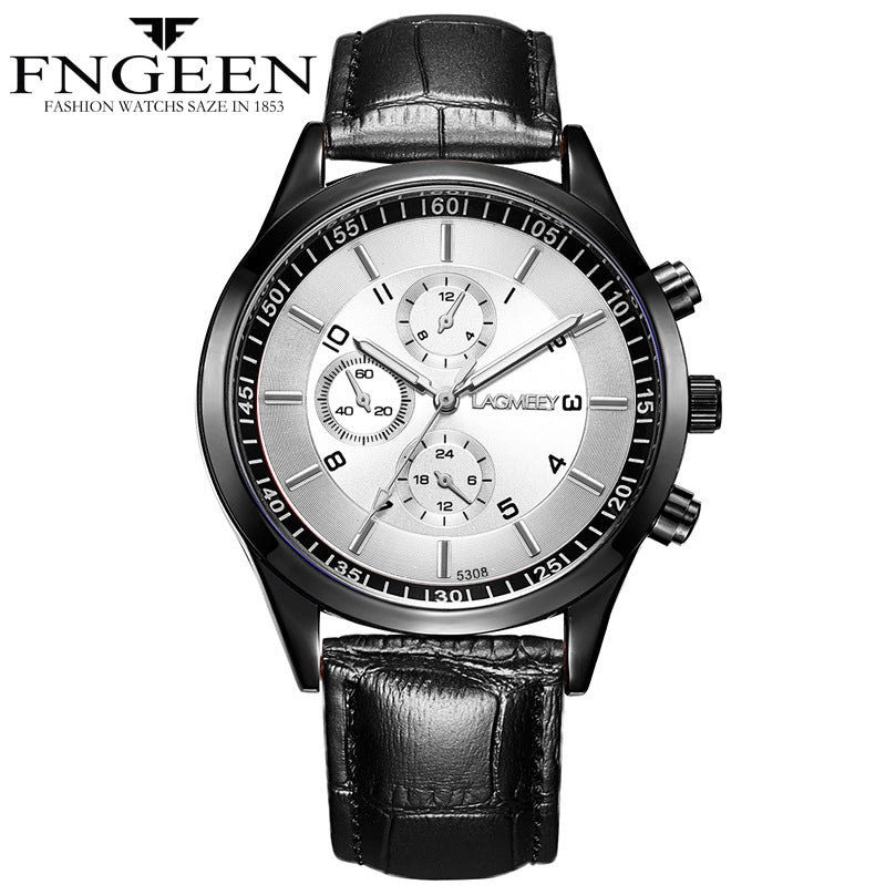 Korean students ultra-thin men's black steel belt sports luminous waterproof explosion three eyes, imitation six needle black watches