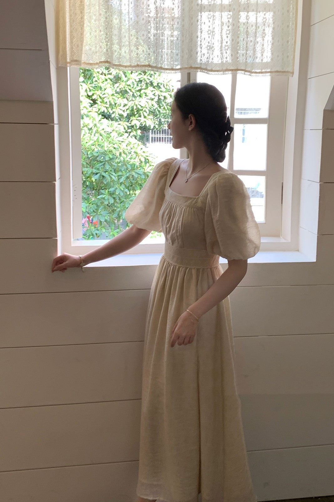 Linen Jacquard Heavy Duty Square Neck Dress