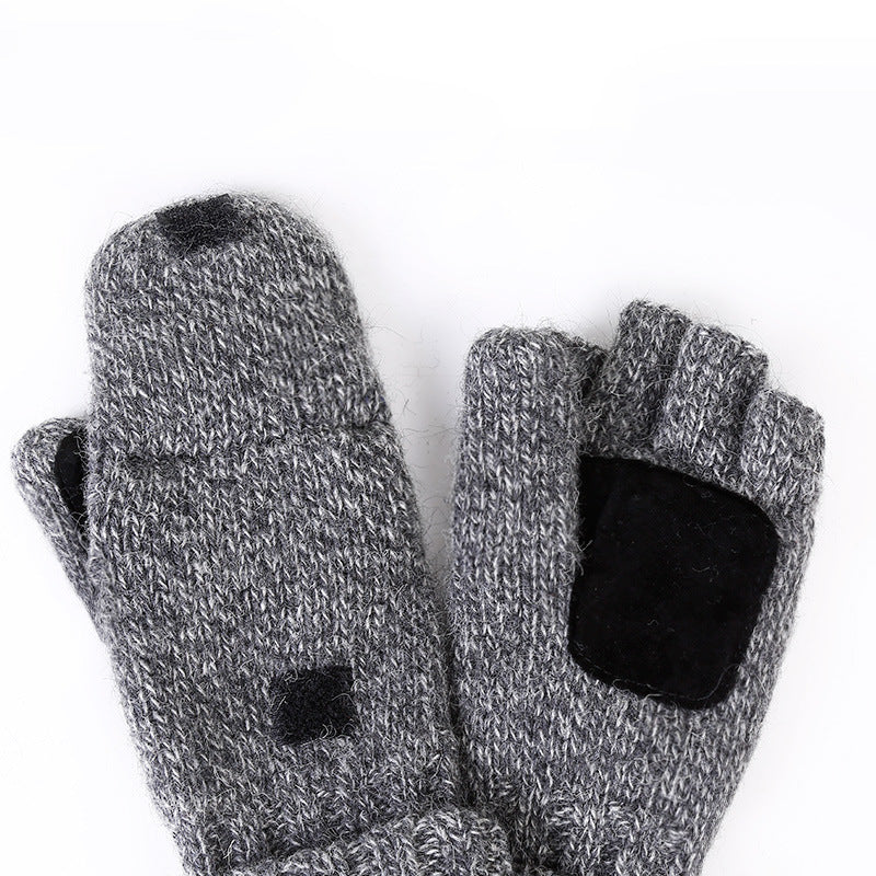 Wool and velvet thick leather warm outdoor gloves