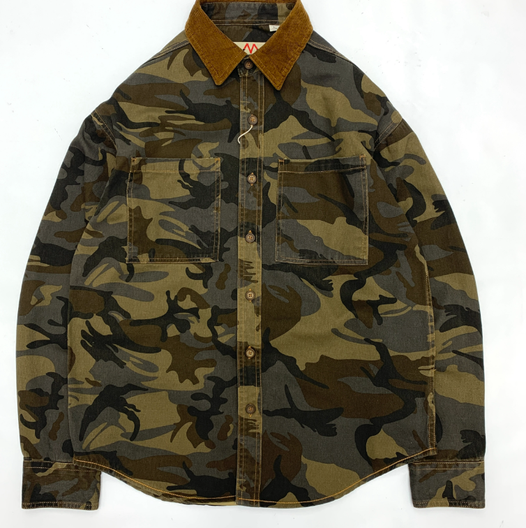 American Retro Camouflage Shirt Men's Corduroy Stitching Lapel