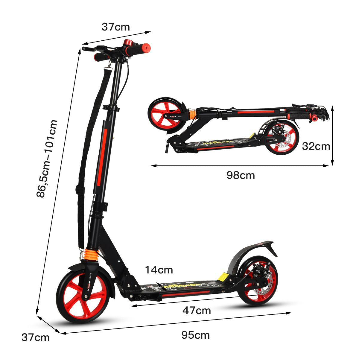 Klappbarer Kickscooter Mit Klingel & Ständer Höhenverstellbarer Scooter Roller Tretroller