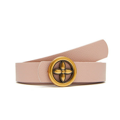 Plum Blossom Round Buckle Decoration Women's PU Belt Fashionable Versatile