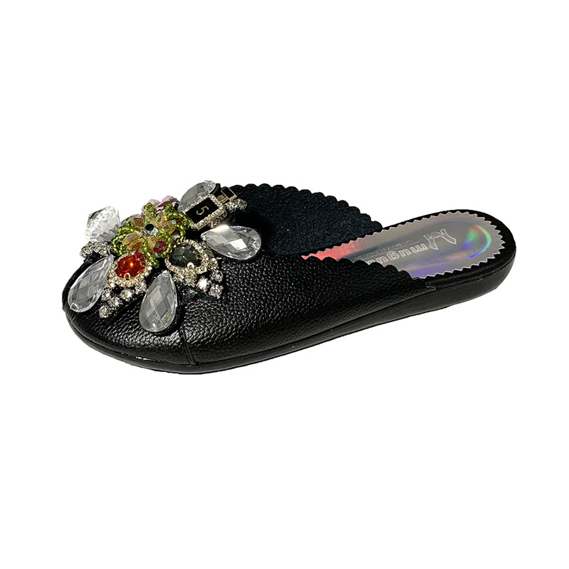 Fashion Women's Pearl Rhinestone Toe Half Slippers