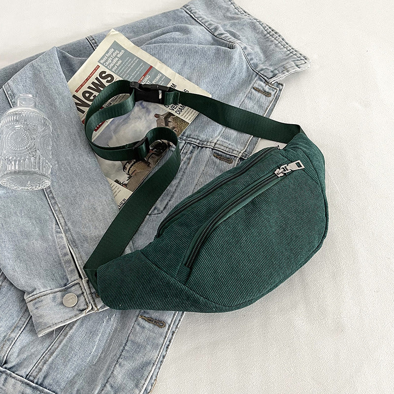 New Solid Color Simple Lightweight Strip Velvet Small Waist Bag