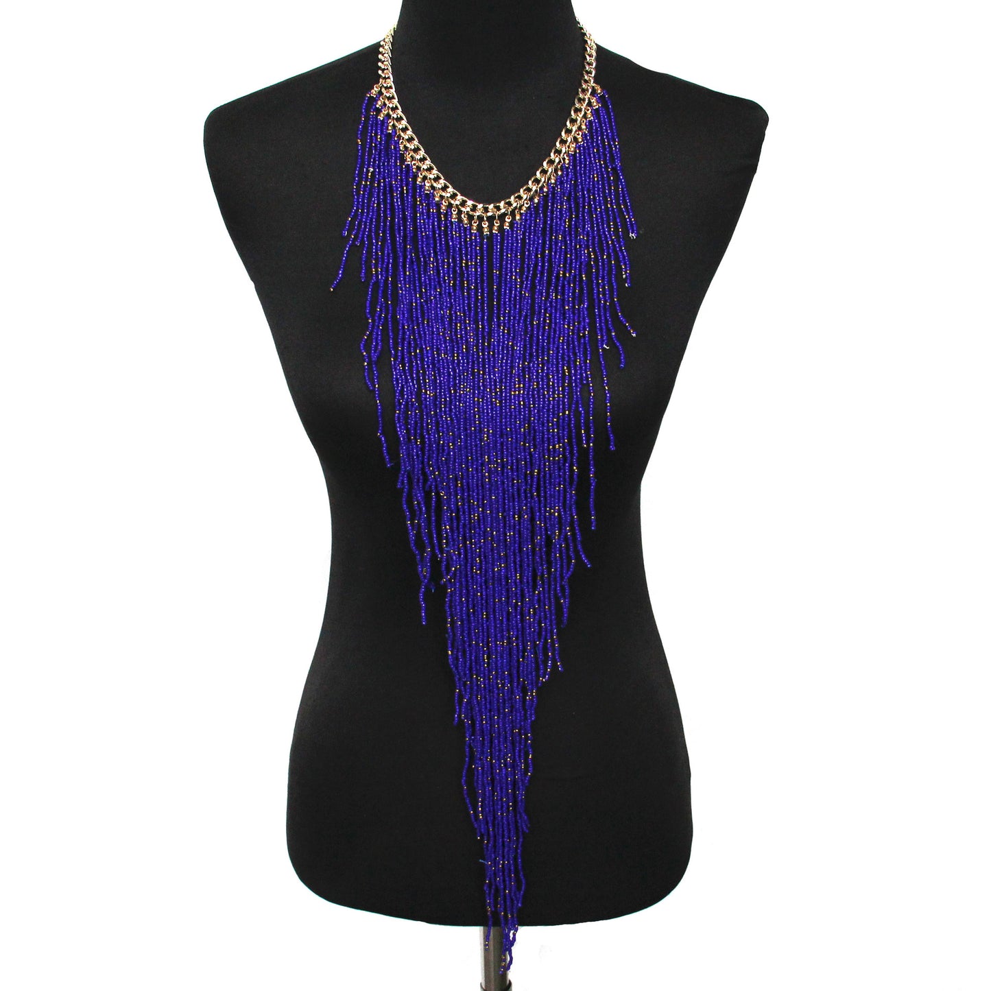 Ethnic Style Long Rice Bead Tassel Necklace Bohemia Exaggerated Performance Necklace Earring Set