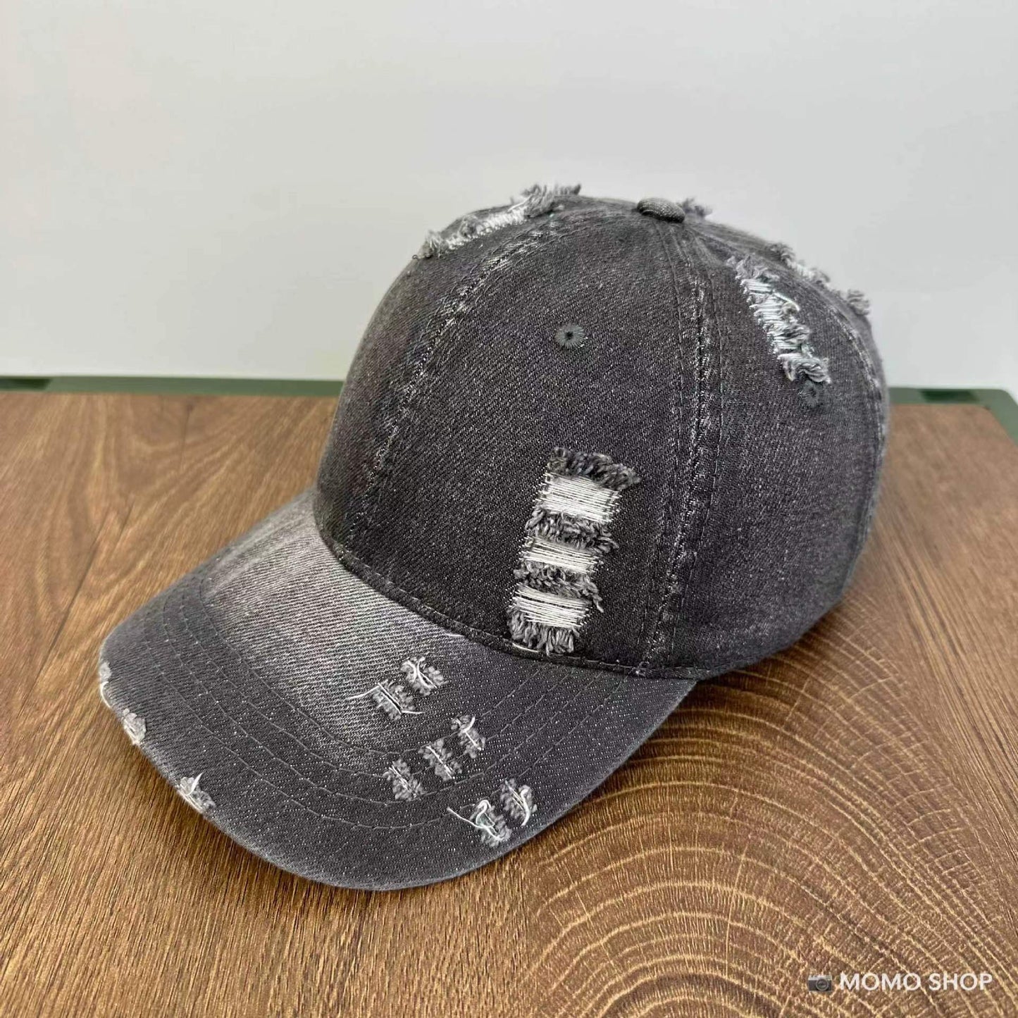 Unisex vasket denim blød kasket med slidt look