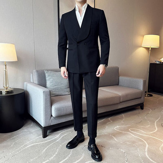 Double Breasted Green Collar Men's Casual Suit