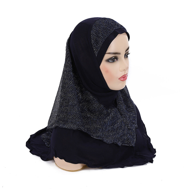 Malay Women's Crystal Ma Gold Silk Stitching Veil Hat Headscarf