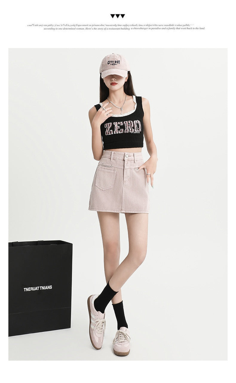 Thin Denim Skirt Women's A- Line Pantskirt