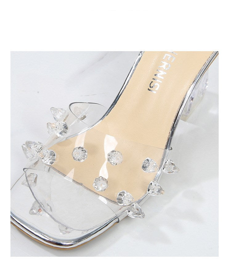The New Rivet Word With Crystal Heel Sexy Sandals And Slippers