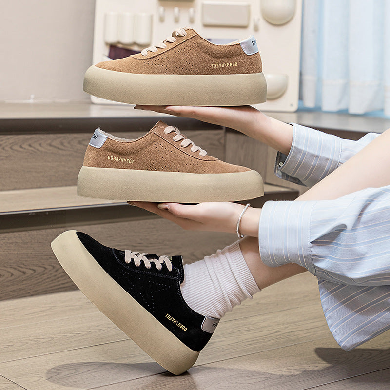 Thick Wool Warm Lamb Wool Shoes Women's Genuine Leather
