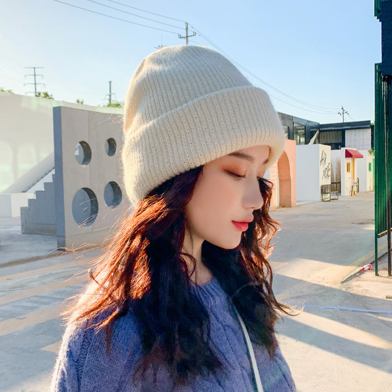 Rabbit fur thick warm woolen hat and scarf set